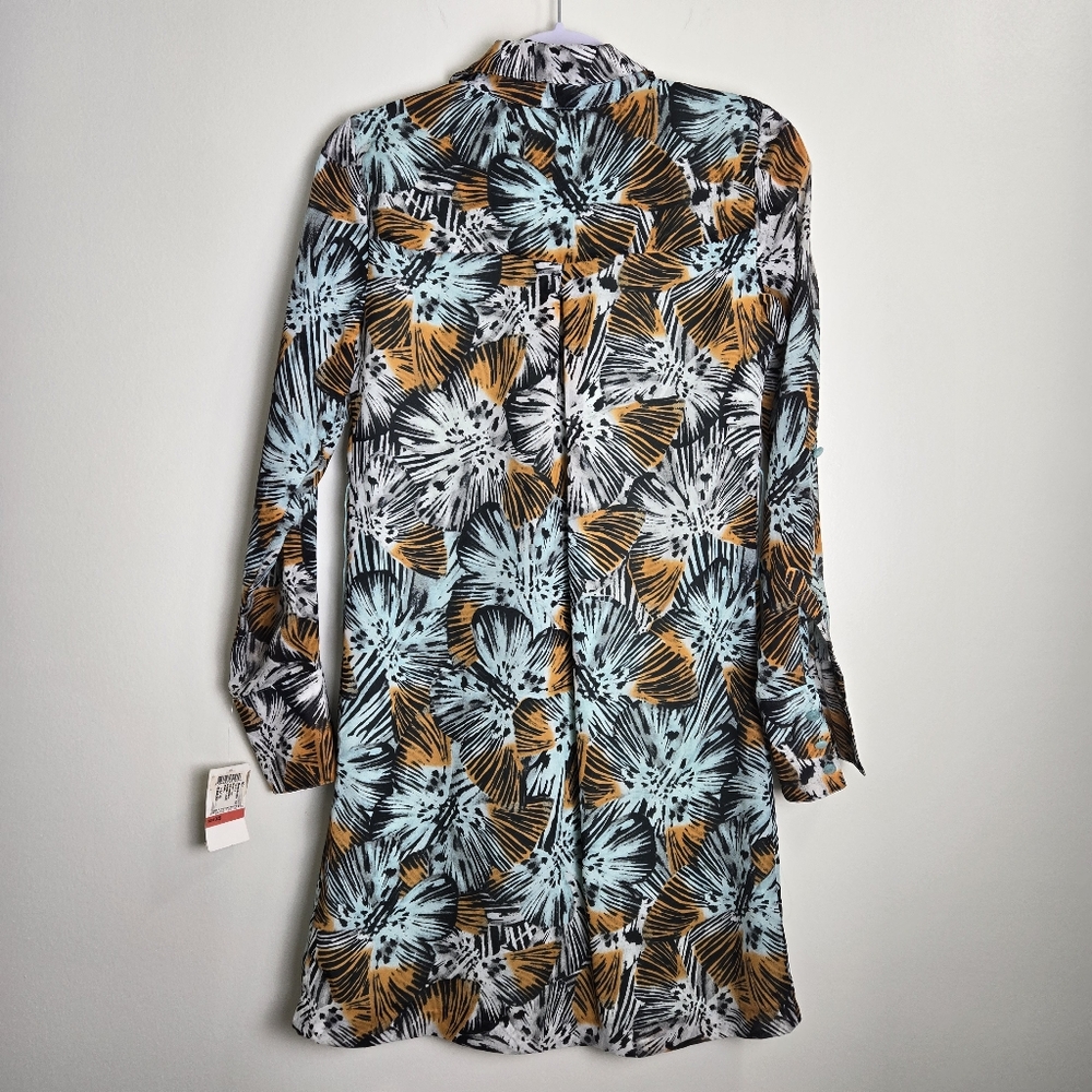 MICHAEL Michael Kors Mint Orange White Floral Boho Artsy Shirts Dress XS - Picture 4 of 10